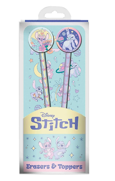 Disney Stitch Pencil Erasers & Toppers Set | Stitch & Angel