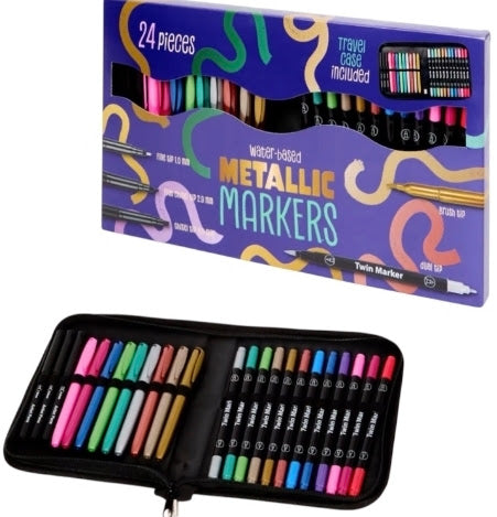 Metallic Markers Including Travel Case