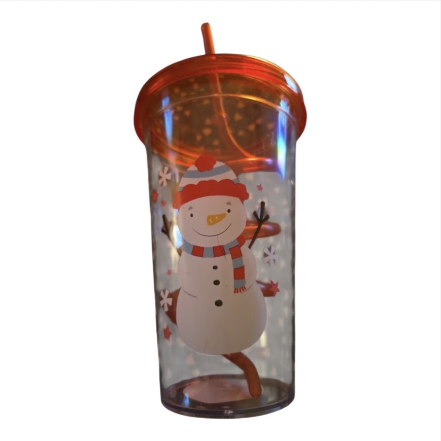 Christmas Drinking Tumbler with Curly Straw - Santa, Elf, Reindeer & Snowman