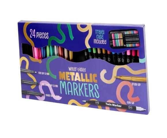 Metallic Markers Including Travel Case