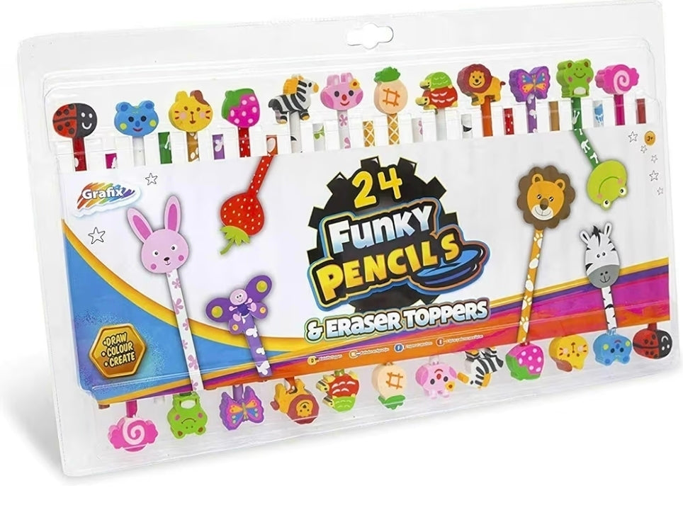 Grafix 24 Funky Pencils & Eraser Toppers