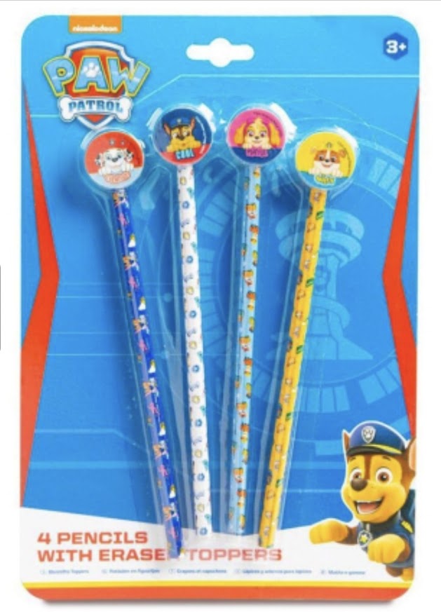 Paw Patrol | 4 Pencils & Character Eraser Toppers