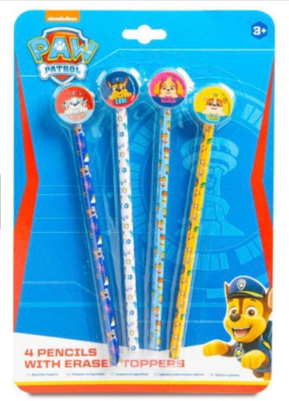 Paw Patrol | 4 Pencils & Character Eraser Toppers