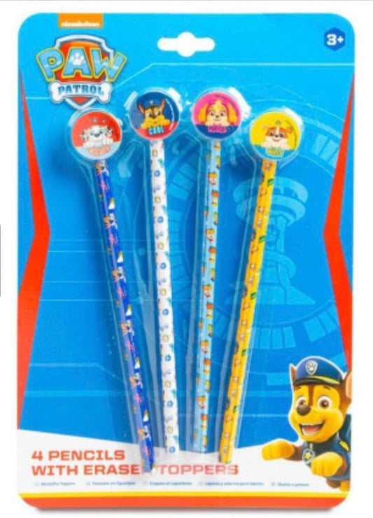 Paw Patrol | 4 Pencils & Character Eraser Toppers