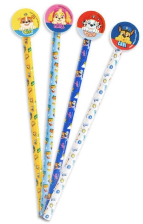Paw Patrol | 4 Pencils & Character Eraser Toppers