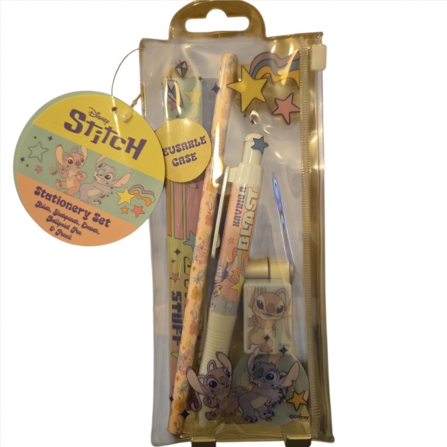 Disney Stitch & Angel Stationery Set with Reusable Case | 5-Piece