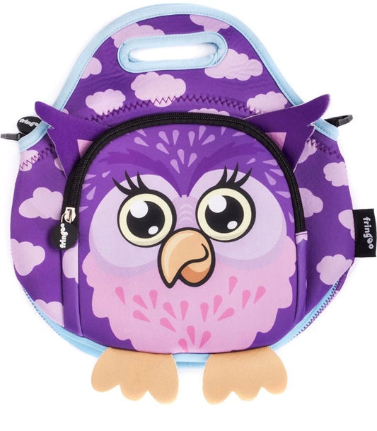 Fringoo Owl Insulated Lunch Bag | Neoprene Kids Lunch Box Bag | Purple