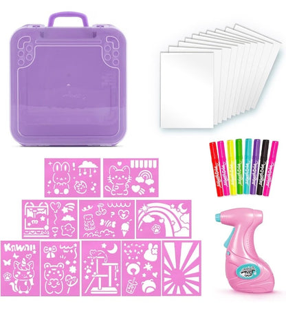Electronic Airbrush Art Kit | 8 Colours, 10 Stencils & 10 Posters | Creative Activity Case | Ages 6+