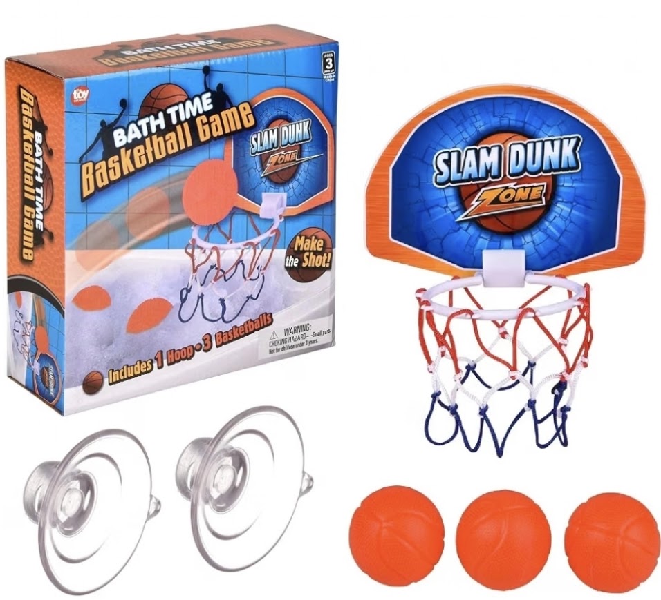 Bath Time Slam Dunk Basketball Game – Suction-Cup Hoop & 3 Balls