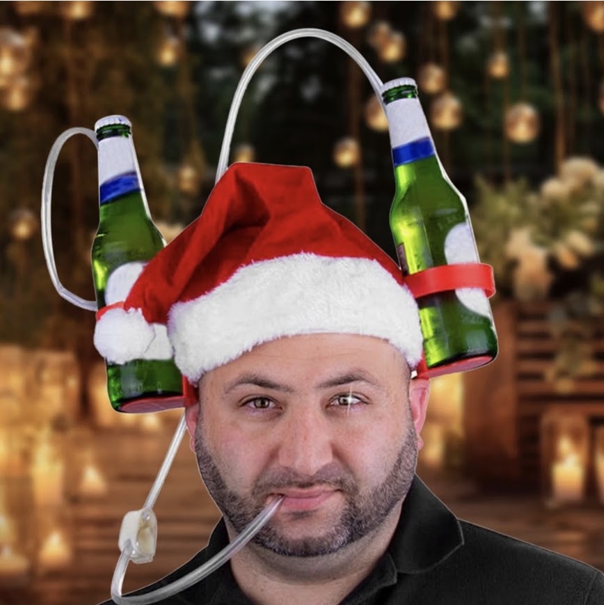 Novelty Santa Drinking Hat – Christmas Party Hat with 2 Drink Holders