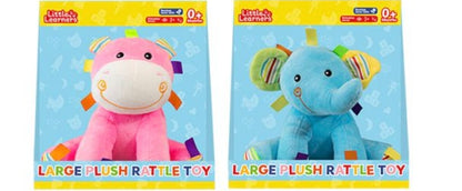 Little Learners Large Plush Baby Rattle – Elephant or Hippo, 0+ Months