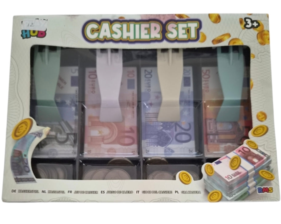 Cashier Play Money Set – Euro Notes & Coins with Sorting Tray, Ages 3+