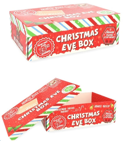 Christmas Eve Gift Box with Lid – Red Festive Design, 28 × 18 cm