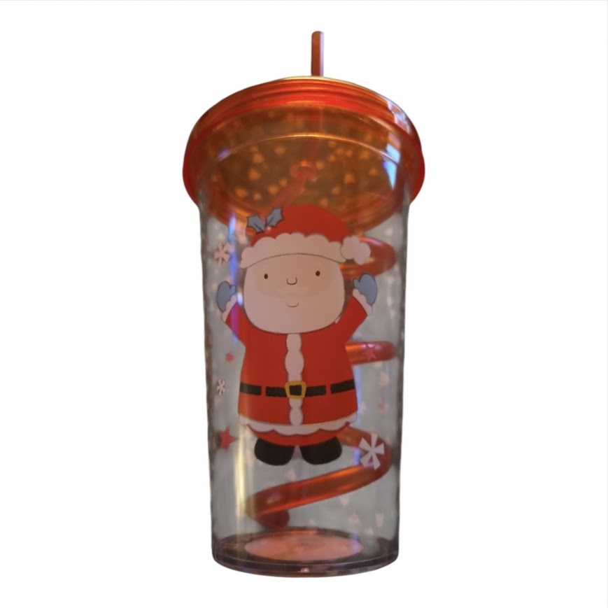 Christmas Drinking Tumbler with Curly Straw - Santa, Elf, Reindeer & Snowman