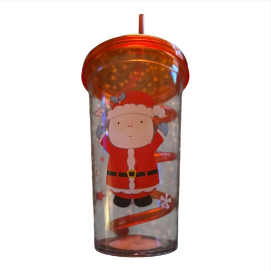 Christmas Drinking Tumbler with Curly Straw - Santa, Elf, Reindeer & Snowman